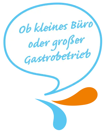 Sprechblase mit dem Text: Ob kleines Büro oder großer Gastrobetrieb